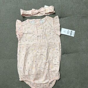 Baby Girl’s Carters 2-Piece Floral Bodysuit & Headwrap Set